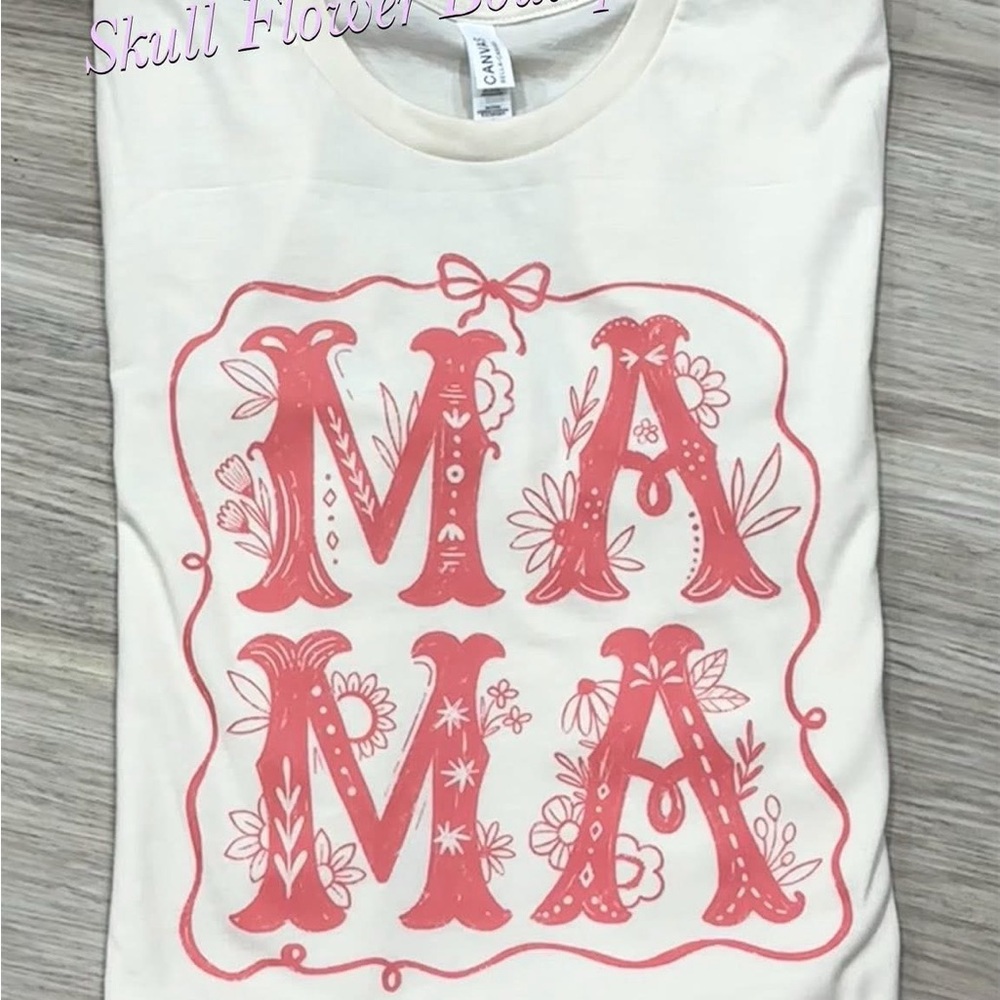 Bella Canvas Cream Tee with western Pink 'MAMA' Design